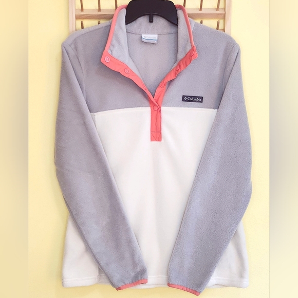 Columbia Benton Springs Half Snap Pullover Fleece, Grey/Cream/Salmon, Size M - Picture 1 of 4